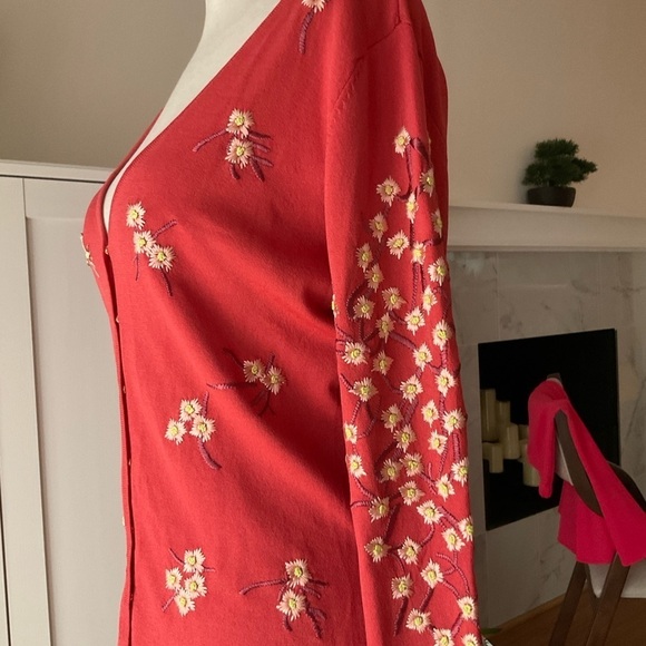 Roberta Scarpa Knit Lab Embroidered Cardigan Sweater Size 14 Orange - Picture 8 of 15